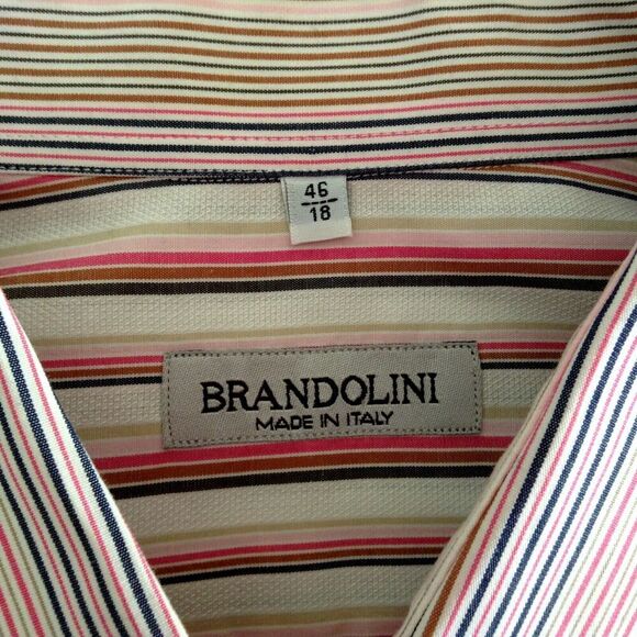 Brandolini Shirt Men's Size 46 18 Striped Button Front Made in Italy - Picture 4 of 4